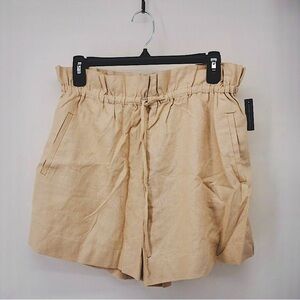 NWT Open Edit Women Paperbag Waist Linen Blend High Rise Shorts, M